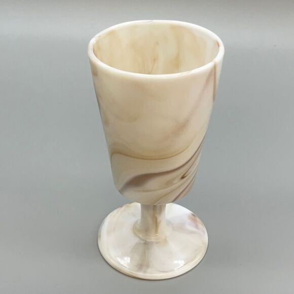 Vintage Slag Glass Goblet Vase Carmel Swirl - Picture 7 of 15